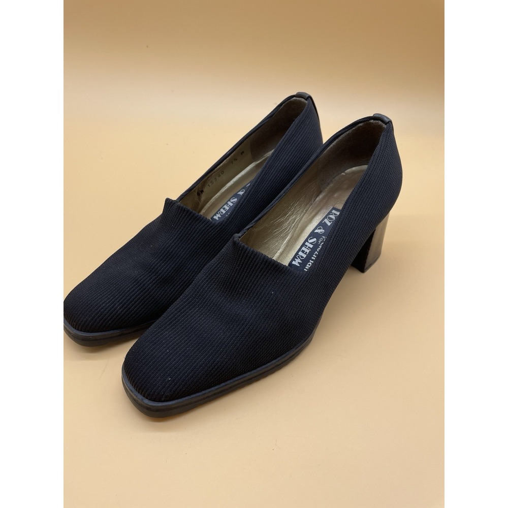 Vintage Stuart Weitzman For Roz‎ & Sherm Fabric Black Chunk Heels Pumps 7.5 M